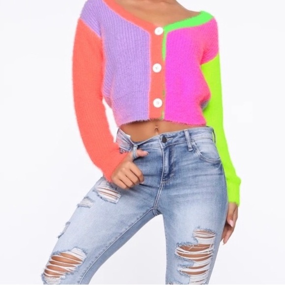 Fashion Nova Sweaters - Fashions Nova Fuzzy Neon Block Color Sweater Size Small